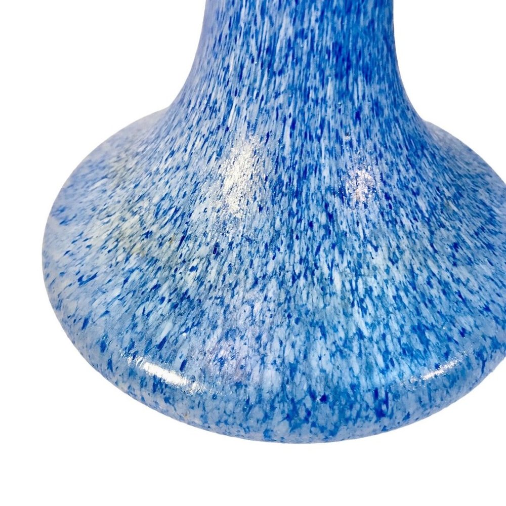 MCM Blue White Splatter Texture Tapered Art Glass Vase 9.5” Vintage - Picture 13 of 13